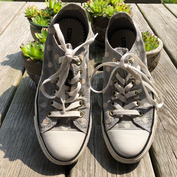 ALL STAR Converse Sneakers Gray/Blue Polka Dots / Double Tongue Women's Size 7 - Picture 3 of 13